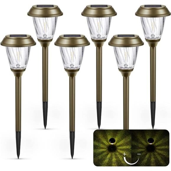 Solar Pathway Lights - 6 Pack Solar Lights Outdoor Waterproof, Auto On/Off 10-25
